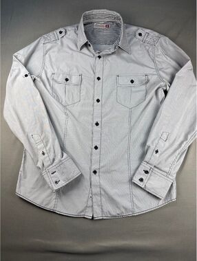 Sovereign Code Gray Pinstripe Button-Up Shirt Size L